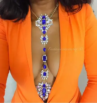 

Vedawas Facebook Hot Fashion Jewelry Long Collier Crystal Body Sexy Chain Women Summer Multicolor Maxi Statement Necklace 1881