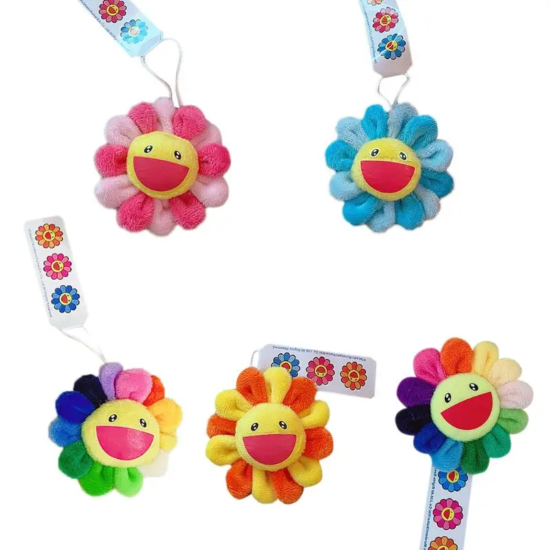 

Children Women Summer Rainbow Fake Sunflowers Doll Keychain Brooch Pin Cute Plush Hanging Ornaments Bag Pendant Decoration Toy