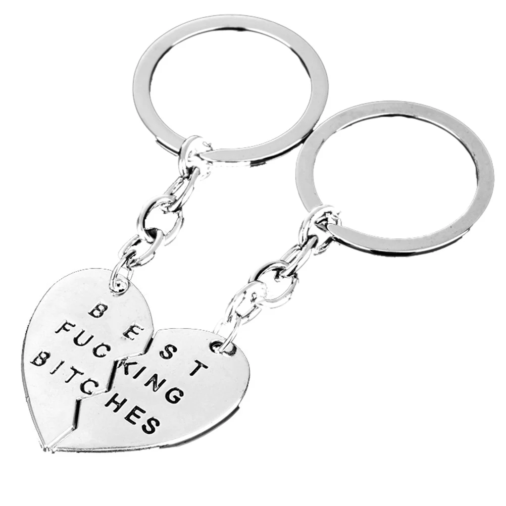 

1 Pair!Chaveiro Heart Pendant Pieces Broken Two Best Bitches Keychain Friendship Forever Women Jewelry Llavero Gold Silver
