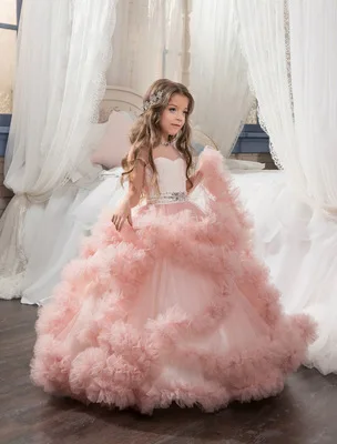 Новое поступление; розовое изысканное кружевное платье принцессы из тюля для девочек; платье до щиколотки для крещения, вечеринки, выпускного бала; платье для девочек на свадьбу, день рождения - Цвет: 1