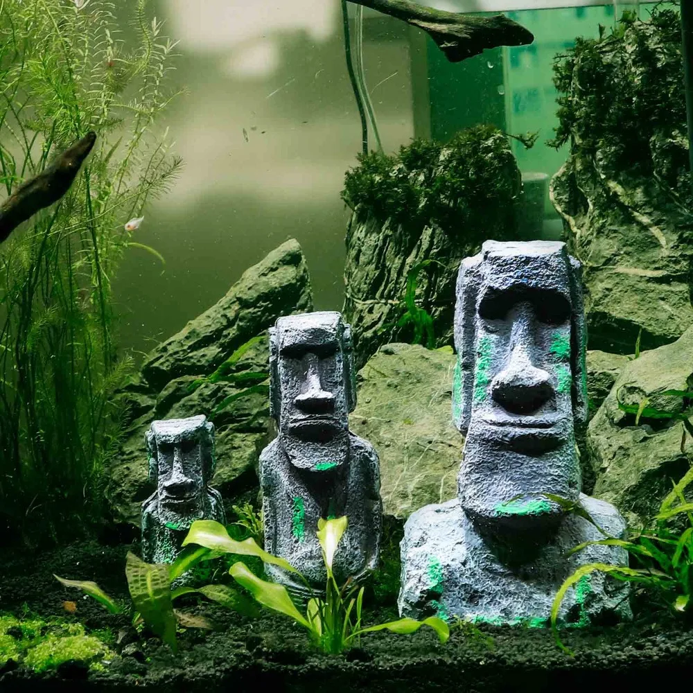 Древний Пасхальный остров каменная голова аквариума орнамент, аквариум украшения аксессуары Подходит для соленой и пресной воды