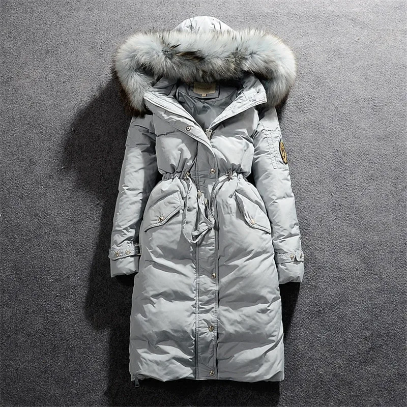 Real Raccoon Fur Collar Down Parkas Thick Winter Jacket Women Hooded White Duck Down Jacket Women Parka Oversized Coats C2609