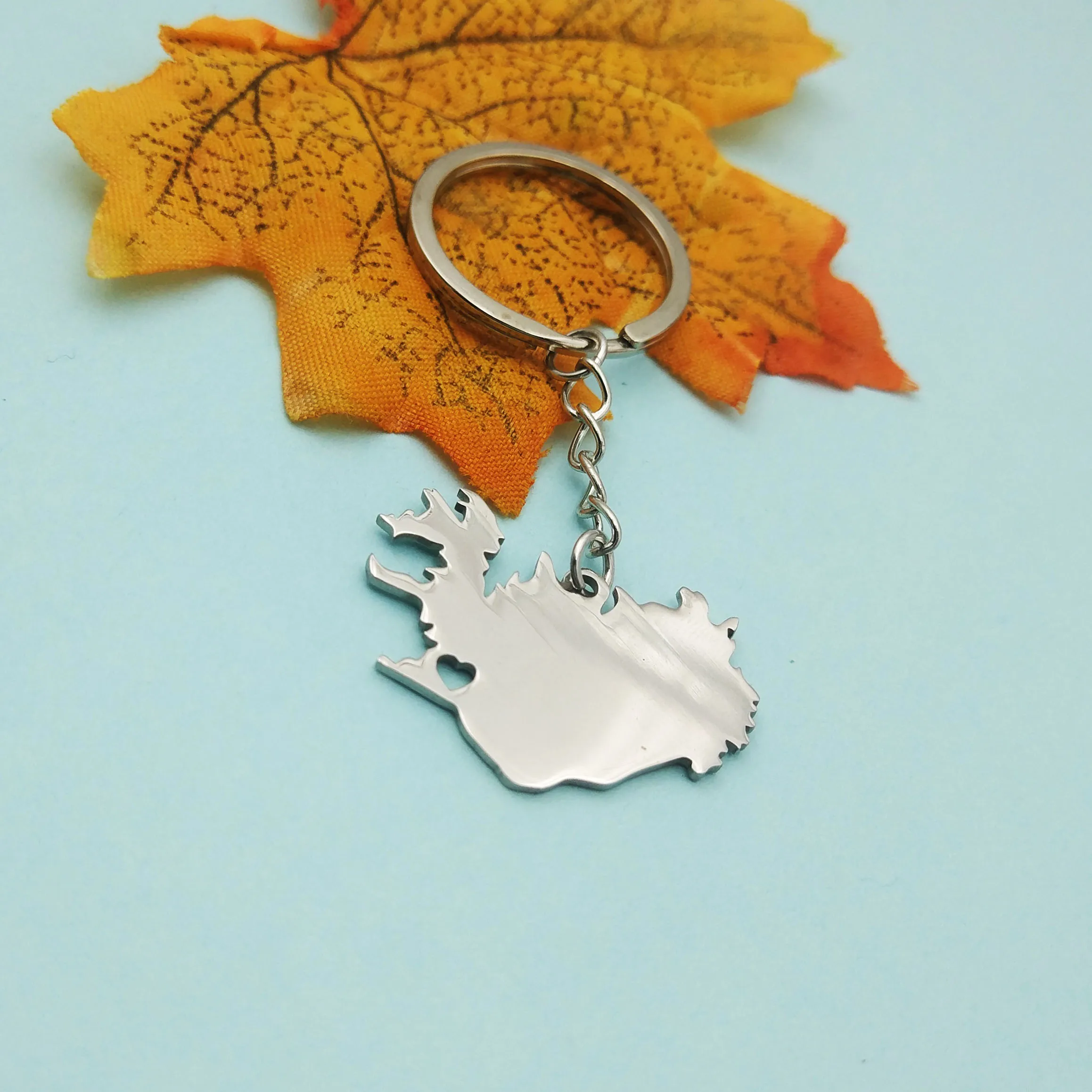 

Stainless steel Iceland Map Keychain Geometric Country Map Heart Pendant Key Ring Women Bag Pendant Jewelry Gift for Irishman