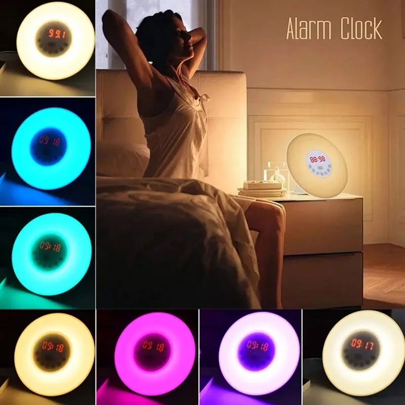 

Wake Up LED Light Sunrise Simulation Lights Alarm Clock Sunset Fading Radio Snooze Night Lamp JD9 WWO66