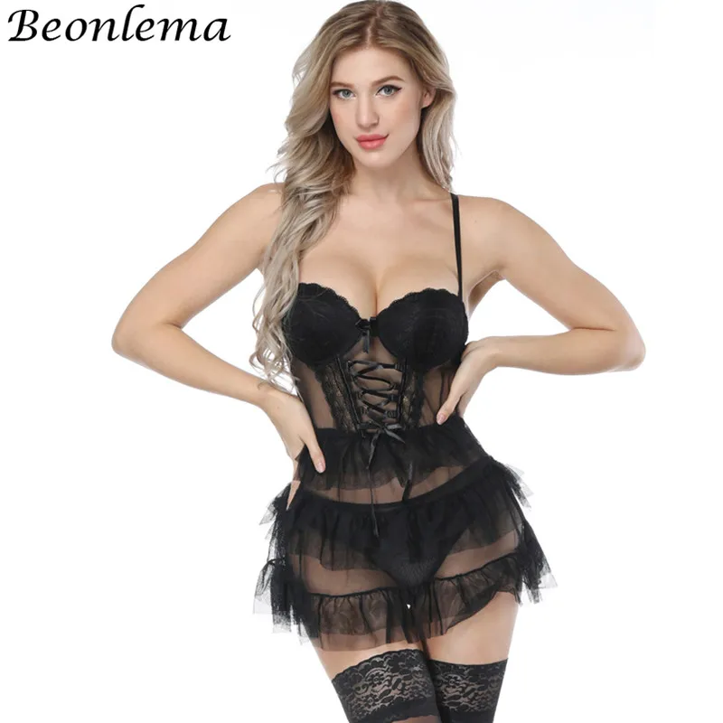Beonlema, прозрачный сетчатый кружевной корсет, сексуальное женское белье, топы, половина чашки, бюстье, юбка, черный бюстгальтер для женщин, платье с открытой спиной, лиф