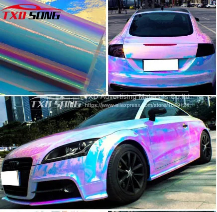  Premium New arrival rainbow holographic chrome film Glossy Mirror Rainbow Holographic Film Rainbow 