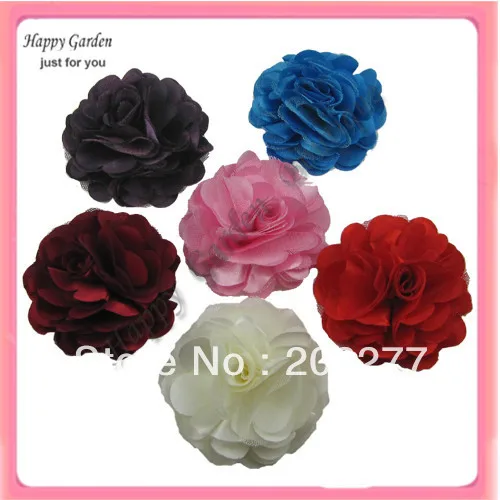 Wholesale 24pcs/Lot Women Corsage Fabric Flwowers 3'' Satin Mesh Silk Flowers Without Hair Clip  Accessory   Free Shipping