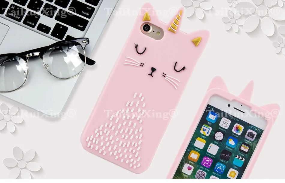 3D мультфильм розовый чехол с единорогом для iphone X 10 4 4S 5 5S 5C SE 6 6S 7 8 Plus 6 7 Plus 8 Plus милый кот Мягкий силиконовый чехол для телефона