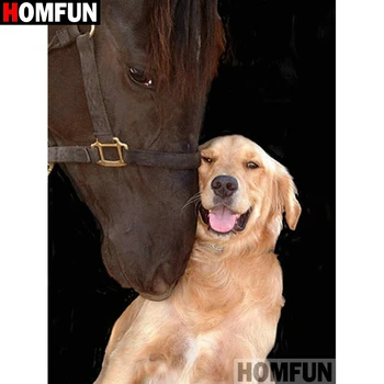

HOMFUN Full Square/Round Drill 5D DIY Diamond Painting "Animal dog horse" Embroidery Cross Stitch 5D Home Decor Gift A17832