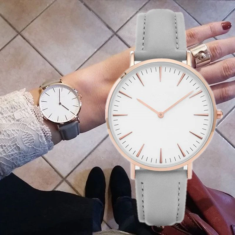 Новая мода простые кожаные женские часы Дамская мода повседневная одежда кварцевые часы женский подарок часы Montre Femme Relojes Mujer