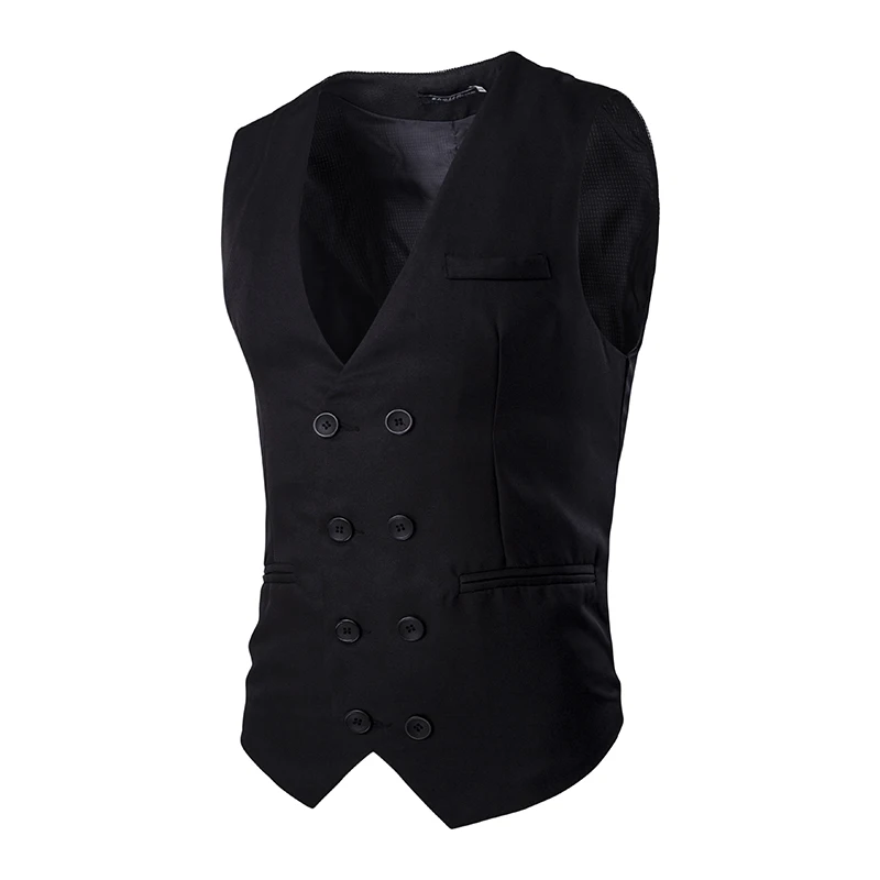 

Fashion Men Double Breasted Vest Men Dress Suit Vest Men Formal Grey Vest Suit Gilet Vest Slim Business Jacket Tops homme