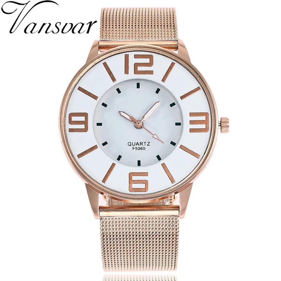

Vansvar New Fashion Creative Silver Gold Mesh Band Wrist Watch Casual Women Stainless Steel Quartz Watches Relogio Feminino