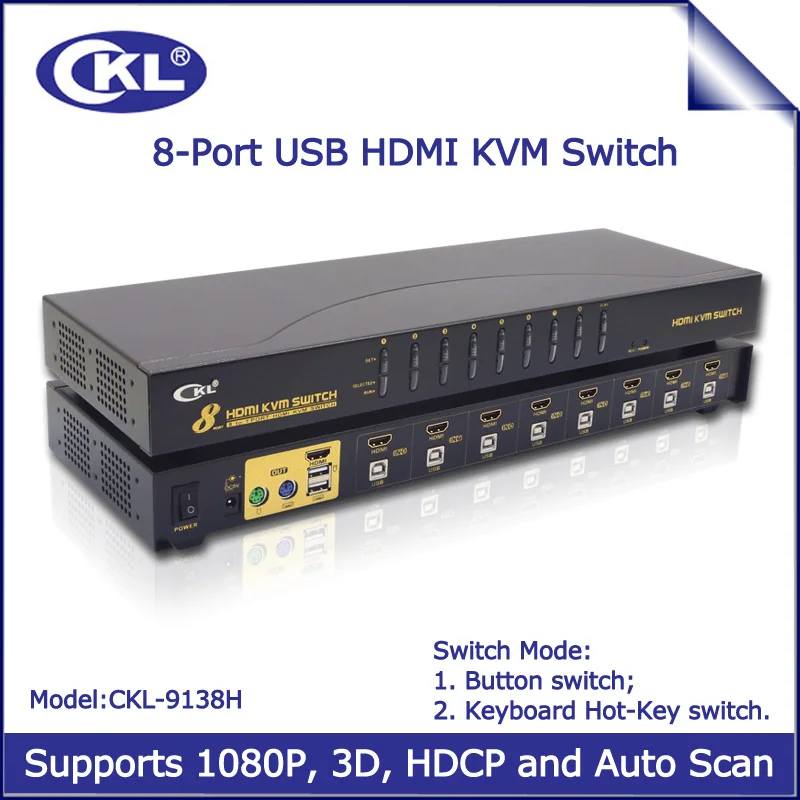  2017 CKL-9138H 8 Port USB Auto KVM Switch HDMI 8*1 8 in 1 out Switcher for CCTV Suveillence Monitor - 32769689653