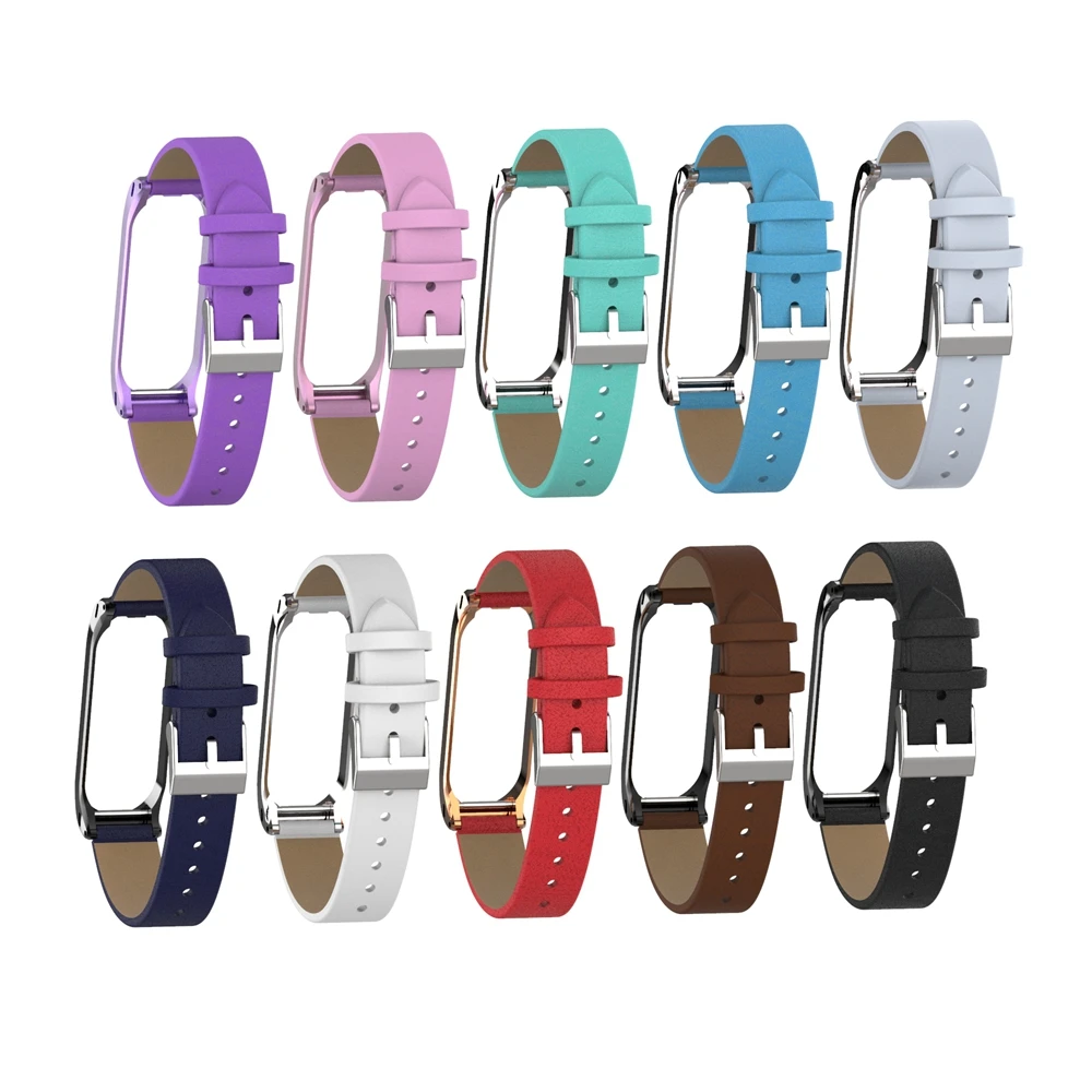 Кожаный ремешок для Xiaomi Mi Band 4 смарт браслет металлический корпус спортивный