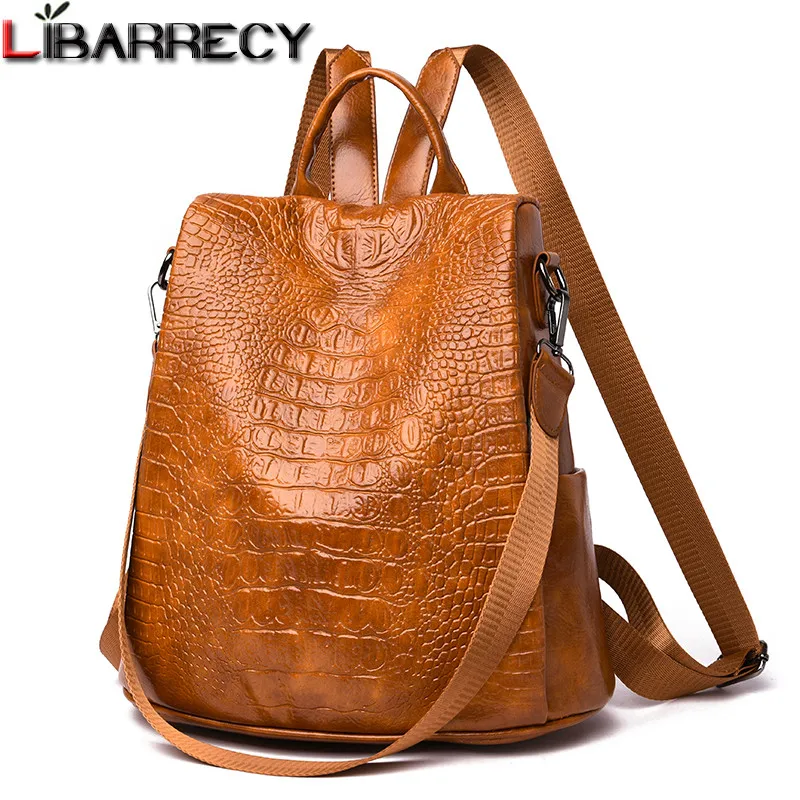 

Fashion Classic Anti-theft Backpack Women Crocodile Pu Leather Shoulder Bag Female Vintage School Travel Bagpack Ladies Mochilas