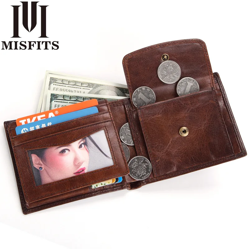 

Vintage Cow Leather Wallet Man Short Credit Card Holder Zipper Coin Purse Card Holder Purses For Male