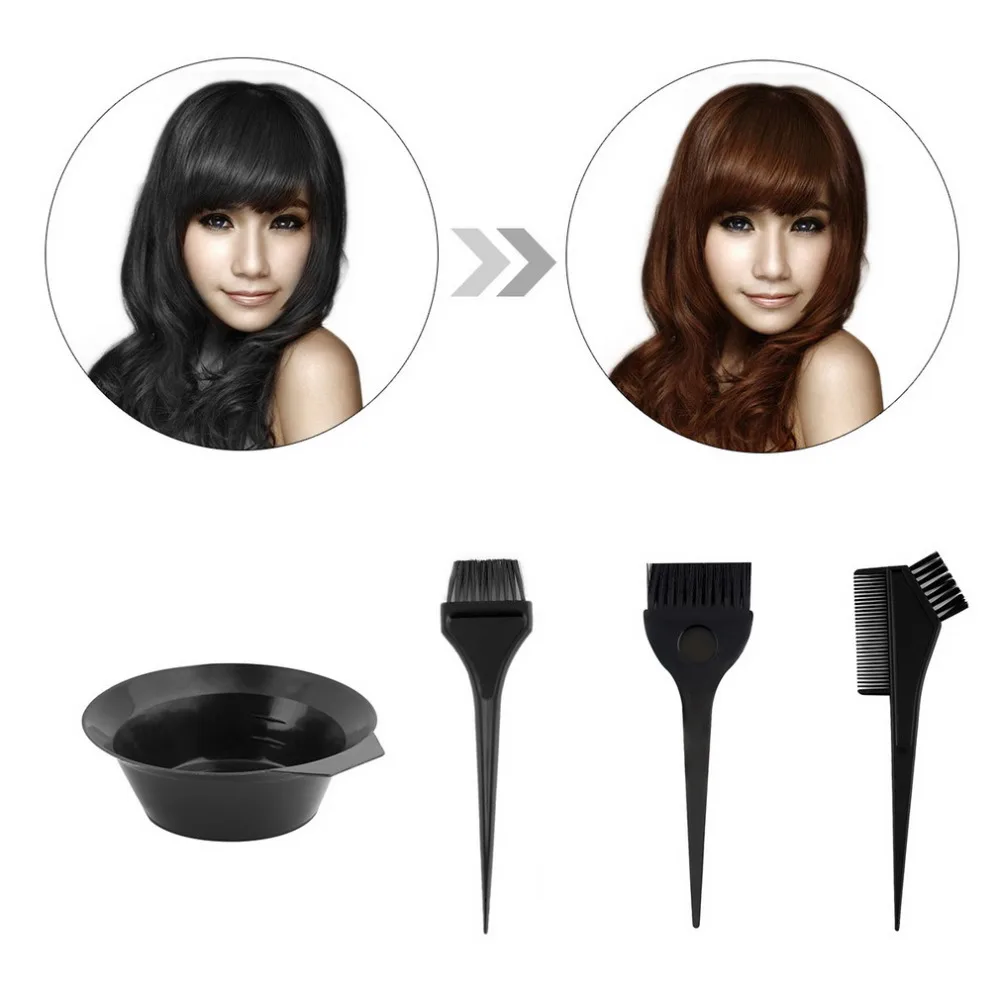 4 pcs Black Plastic Salon Hair Dye Set Hair Dye Colouring Brush Comb