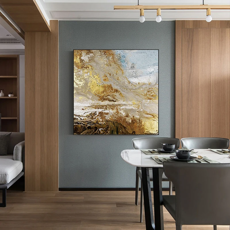 

Modern Wall Art Abstract Golden Dust Canvas Painting Yellow Print Poster for Living Room Entrance Square Tableaux Cuadro Salon