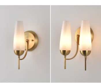 

white glass shade brasss wall lamp modern LED wall mounted wall scone bedroom beside wall light