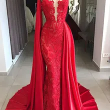 Элегантный красный гипюр юбка-годе Выпускные платья одно длинное плечо створки Формальные Вечерние платья
