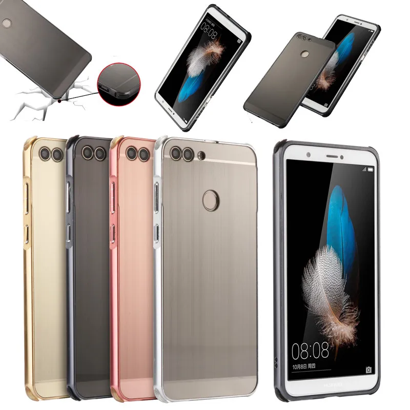 

Huawei P Smart Dual FIG-L21 FIG-LX1 Case Plating Metal Frame with Brushed Back Cover Hard Case for Huawei PSmart FIG L21 LX1