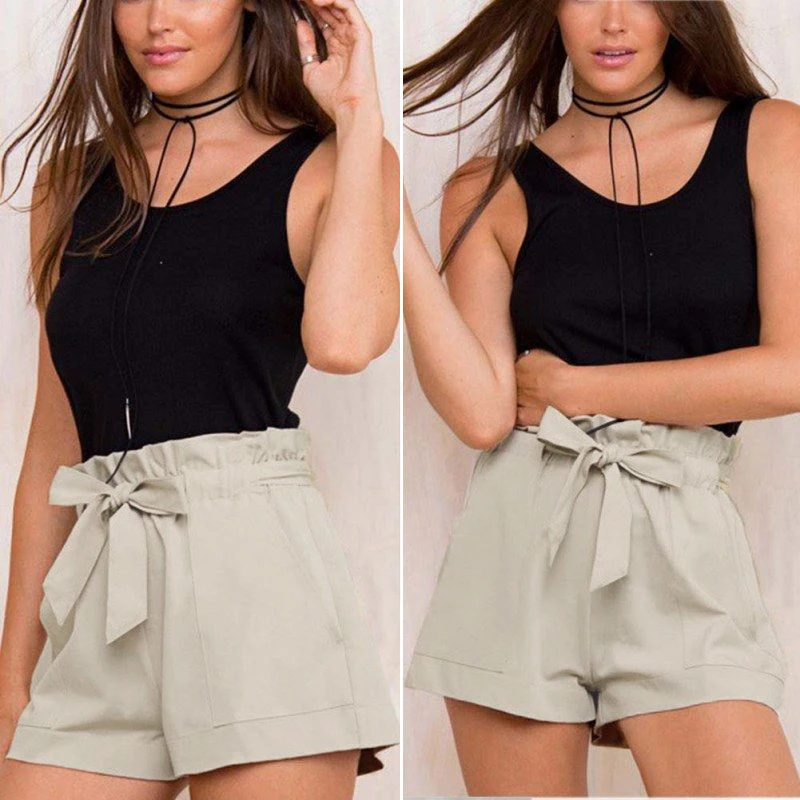 Модные Шорты Летние повседневные популярные женские шорты с поясом пляжные мини сексуальные шорты с оборкой - Цвет: Khaki