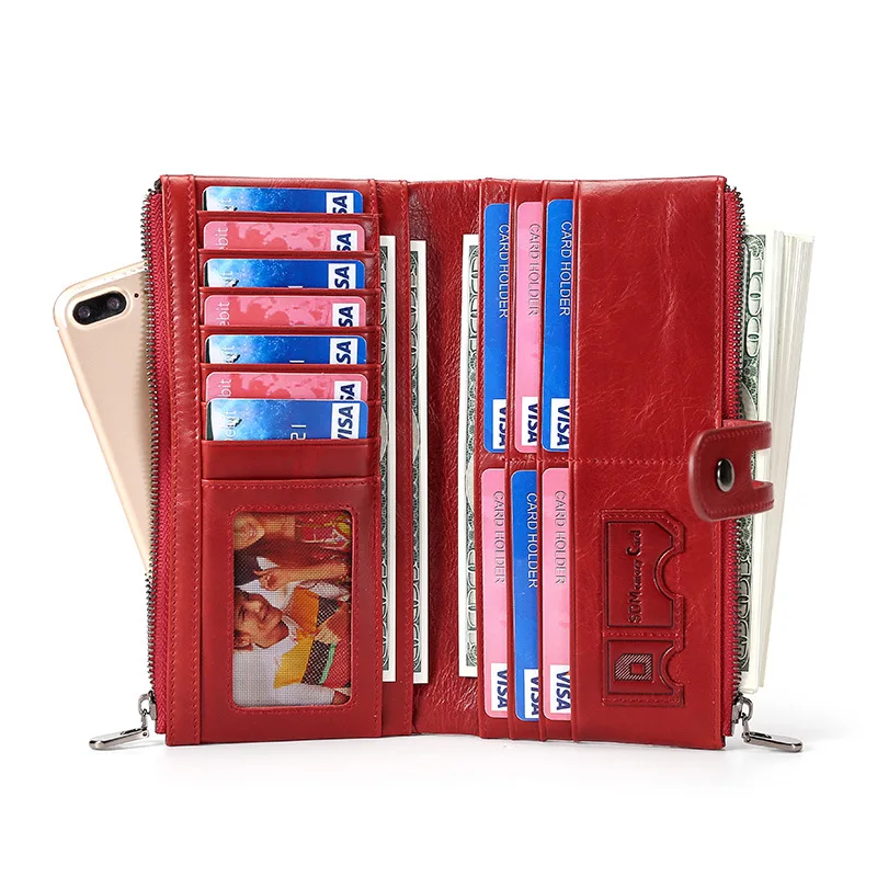 

Rfid anti-theft real leather wallet ladies European American long wallet billfold men's casual hand bag