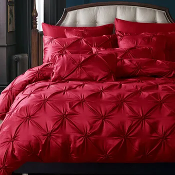 

4/6Pcs Imitate Silk Cotton Pleated Luxury Royal Bedding set King Queen Size Wedding Bed set Duvet cover Bedlinen Pillowcase