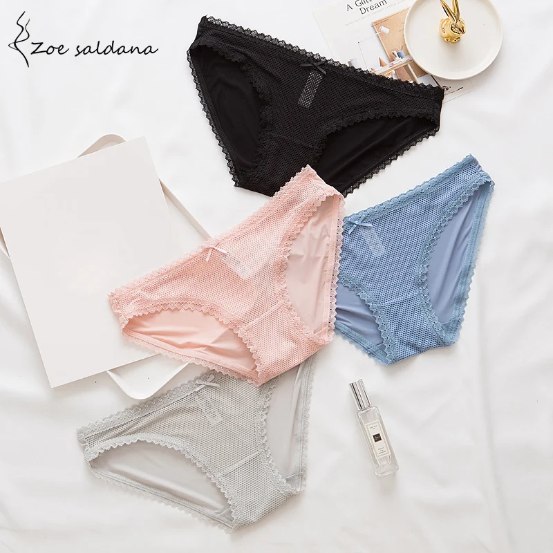 Zoe Saldana 2019 6pcs/lot Transparent Underwear Women's Low-Rise Lingerie Lace Trim Hollow Out Sexy Briefs |