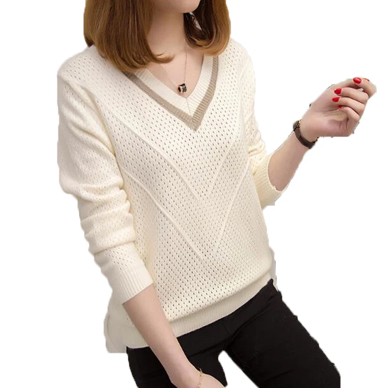 

Korean Style Women Sweaters And Pullovers V Neck Long Sleeve Knitted Tops Female Loose Knit Coat Blouse Winter Knitwear Jumper