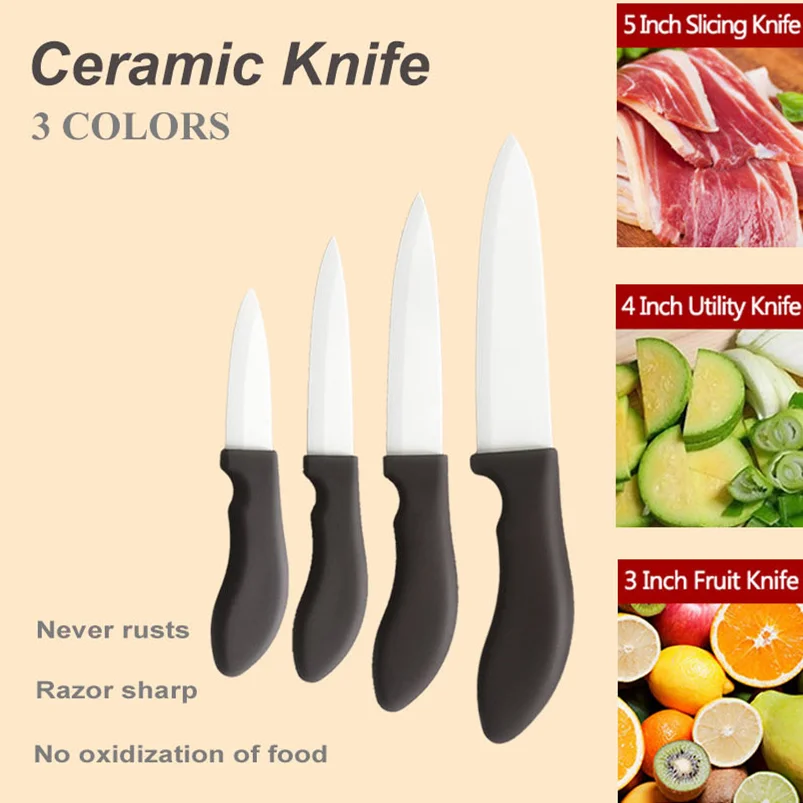 

Kitchen Ceramic Knife with Sheath TPR Coated Anti-slip Handle Zirco Blade 6inch Chef Knife 5inch Utility Knife 4inch3inch parer