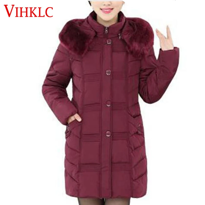 Middle aged Elderly Winter Women Casual Cotton Jacket 2018 New Solid ...