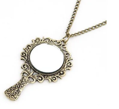 

Ancient silver Mirror pendant leather cord necklace 700*68*40mm Sweater chains 24G