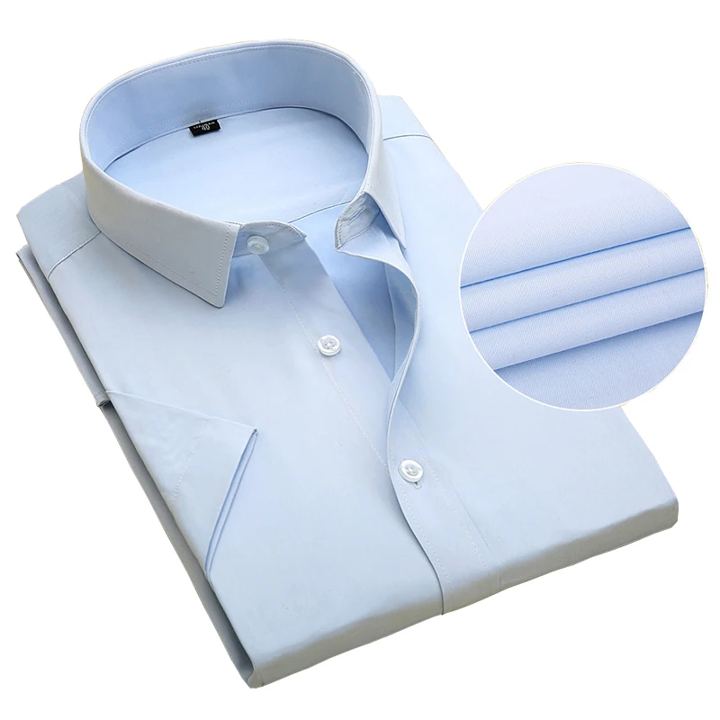 

Summer Men Short Sleeve Dress Shirts Slim Male Casual Social Shirt No Pocket Mens Short Shirt White Blue Pink