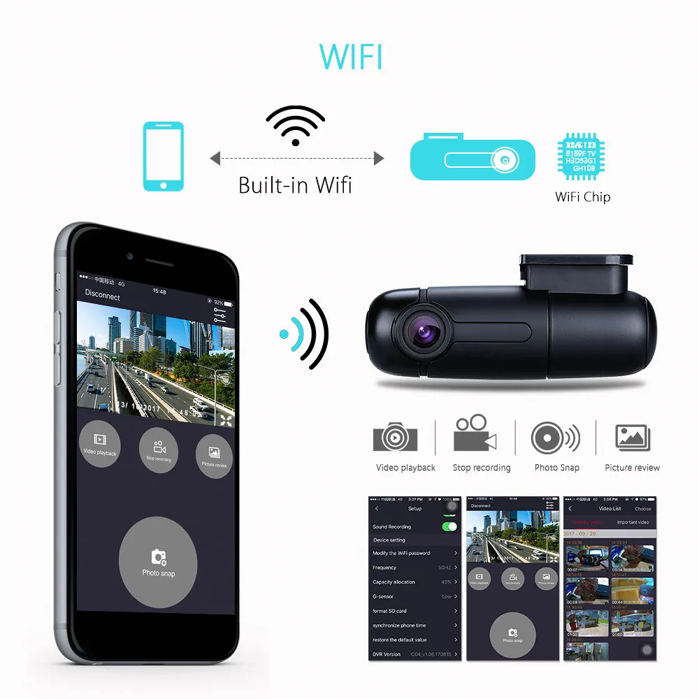 Blueskysea B1W Dash камера HD 1080P Мини WiFi Dashcam поворачивающийся объектив камеры NT GM8135S