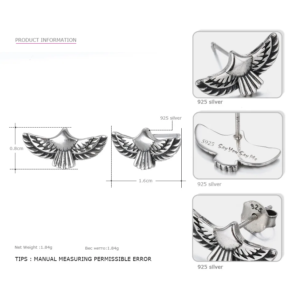 Say-You-Say-Me-925-Sterling-Silver-Flying-Bird-Earrings-Prevent-Allergy-Dream-Eagle-Earrings-Unisex-T09