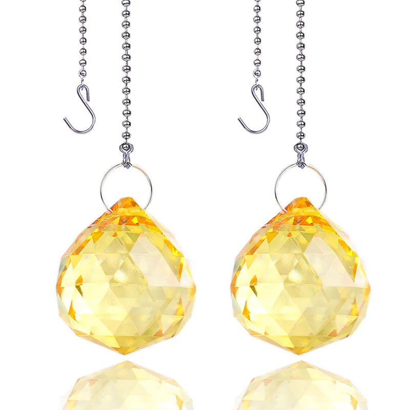 

H&D 2pcs 30mm Crystal Ball Pendant Chandelier Prisms Suncatcher Ceiling Fan Pull Chain Extender Ball Chain Connector,Yellow