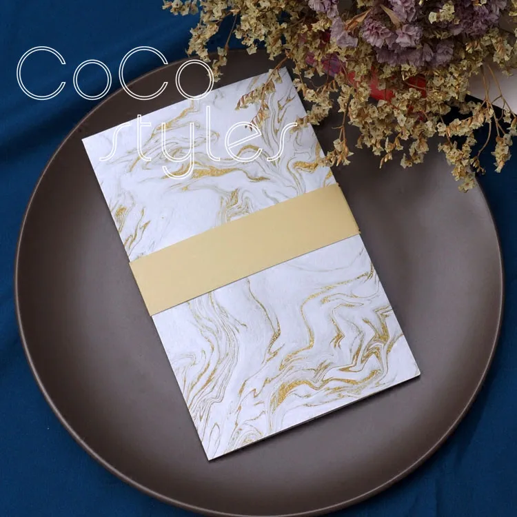  Cocostyles custom luxury white gold design invitation card with tracing paper envelope for royal we - 32890510614
