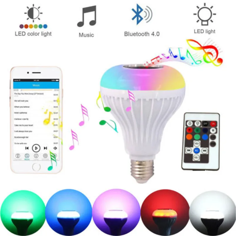 $1.19 E27 Bluetooth Speaker Smart led light bulb 12W Music Playing Dimmable Wireless Lamp Colorful RGB With 24 Keys Remote Control