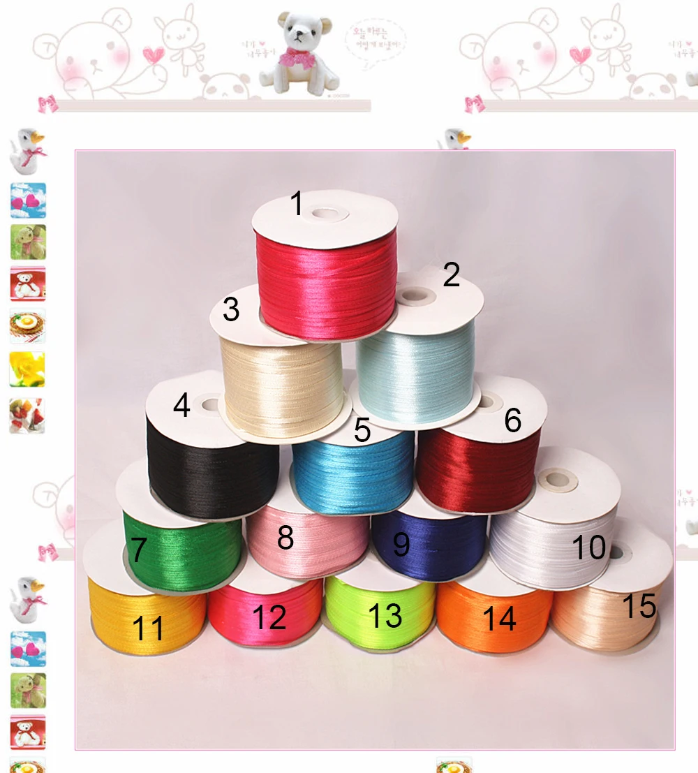 Free Shipping 109 yard 3mm colorful satin ribbon string for paper tags