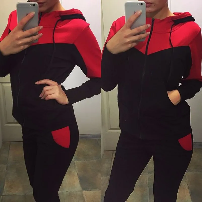 

Patchwork fashion Suit Set 2019 Women Tracksuit Two-piece Sport Style Outfit Jogging Sweatshirt Fitness Lounge Sportwear