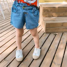 Футболки для девочек ясельного возраста новые модные летние детские джинсовые шорты на пуговицах для девочек, детская одежда, джинсовые шорты для детей 2-8 лет