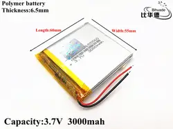 1 шт./лот 3,7 V 3000 mAH 655560 полимерная литий-ионный/литий-ионный Перезаряжаемые аккумулятор для DVR, gps, mp3, mp4