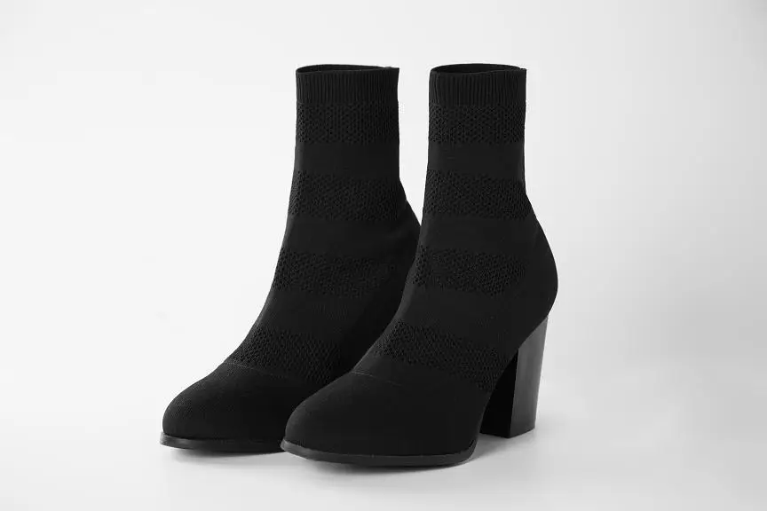 JCHQD/женские ботинки эластичные ботильоны с круглым носком обувь на высоком толстом каблуке женские носки европейский размер 36-41