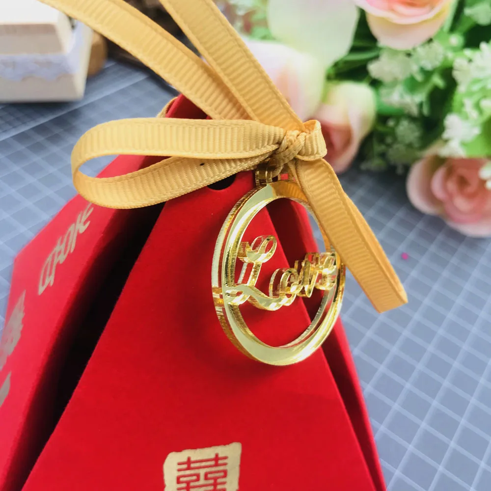 50 pcs Wedding Love Tags  Gold  Silver Mirror  Clear  Wood Label Tag Party Favors Gift Wedding Decor candy Box