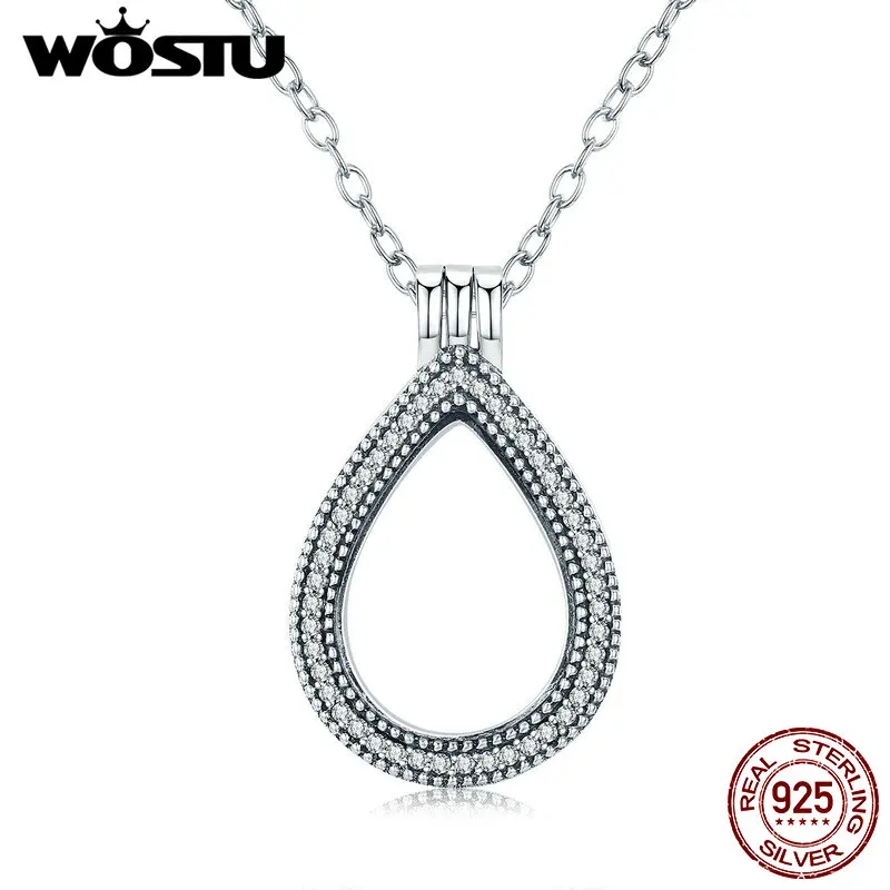 

WOSTU New Fashion 100% 925 Sterling Silver Water drop Floating Pendant Necklaces Fit Petite Charms For Women DIY Jewelry CQF001