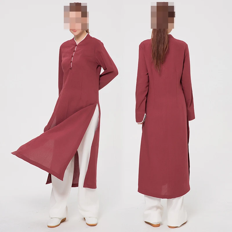 

women high-grade linen kung fu martial arts taoist gown wushu clothing tai chi suits taijiquan robe uniforms orange/red
