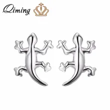 QIMING, серебряные панковские серьги с ящерицей, рептилия, Винтажные Ювелирные изделия, аксессуары, красивые серьги-гвоздики с животными для женщин и мужчин, ювелирные изделия