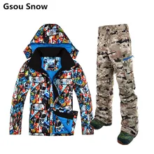 Gsou snow brand chaqueta de esquí hombres de snowboard pantalones de esquí chaquetas de traje de esquí de invierno para los hombres chaqueta esqui hombre caliente ropa de esquí