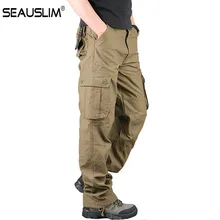 SEAUSLIM мужские грузовые штаны, мешковатые хлопковые длинные брюки военные тактические брюки мужские повседневные Комбинезоны с несколькими карманами LQ-TPL-03